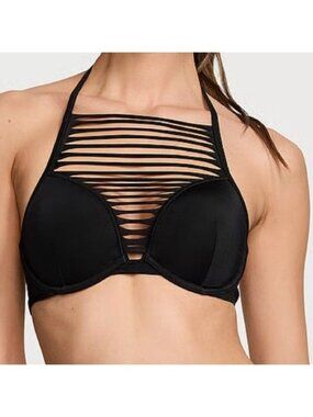 Victoria's Secret women's 36DD black the hottie halter push up bikini top